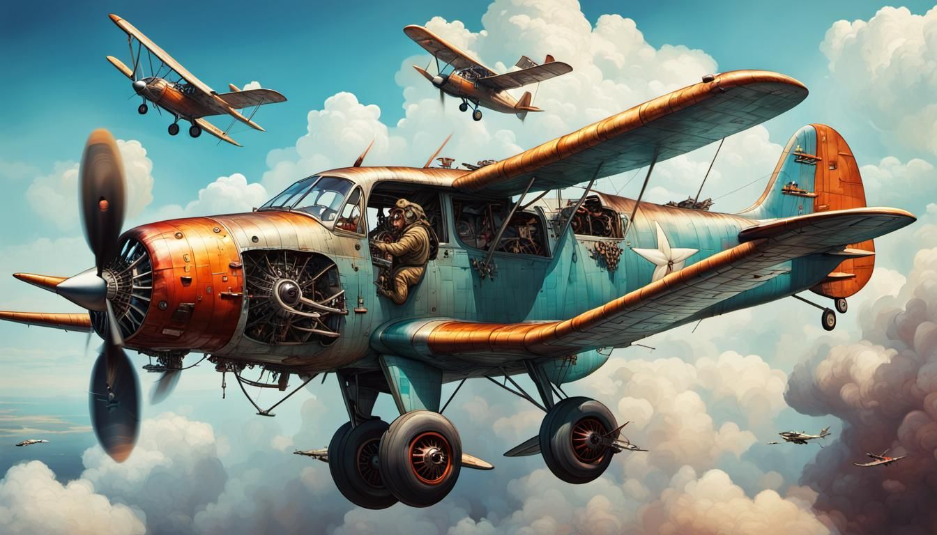 Gremlin Crew on Old Airplane: Hyperrealistic Concept Art