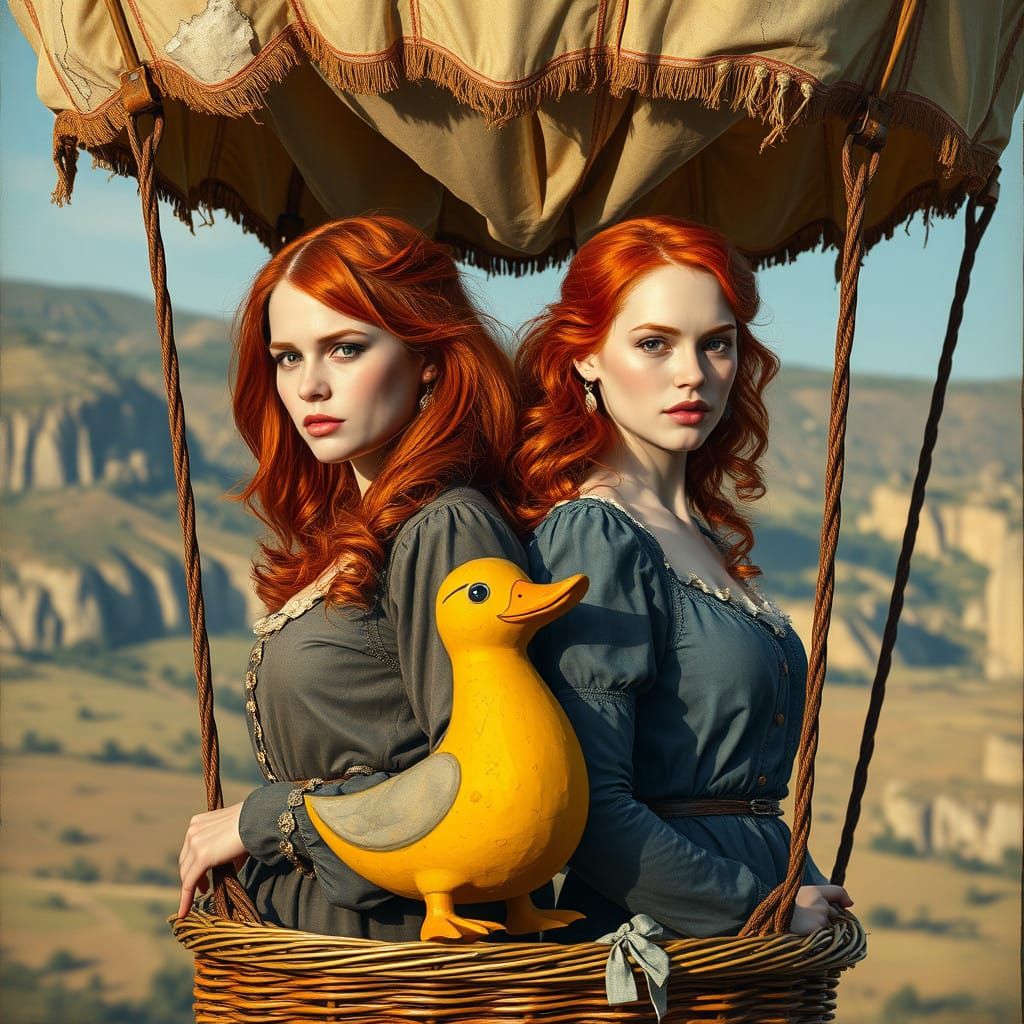 Redheaded Women in a Vintage Hot Air Balloon