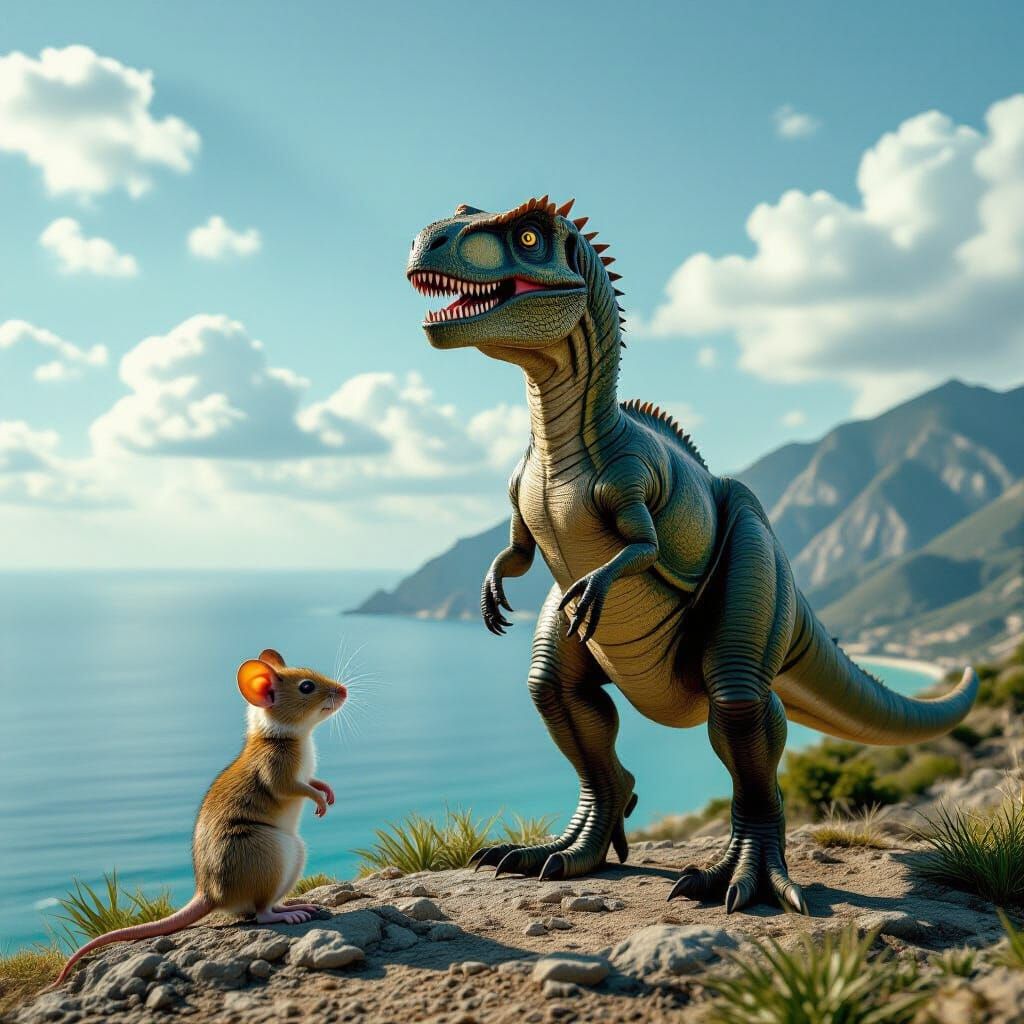 Dinosaur and Mouse Summit Adventure: Cinematic Still
