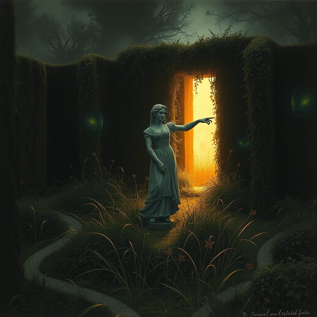 Eerie Maze Garden with Light and Shadow