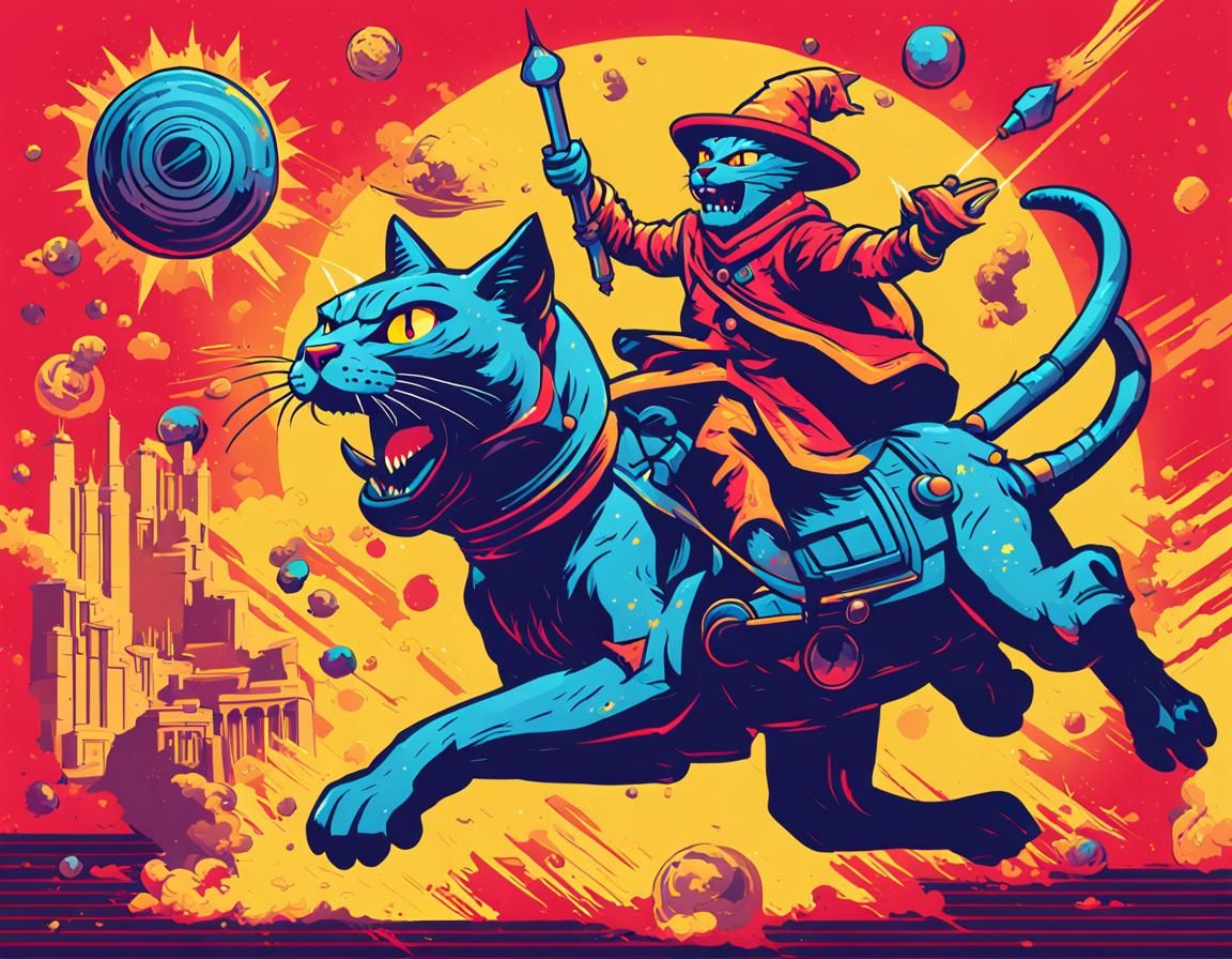 Cat Mage Battles Beholder in 32-bit Game Art