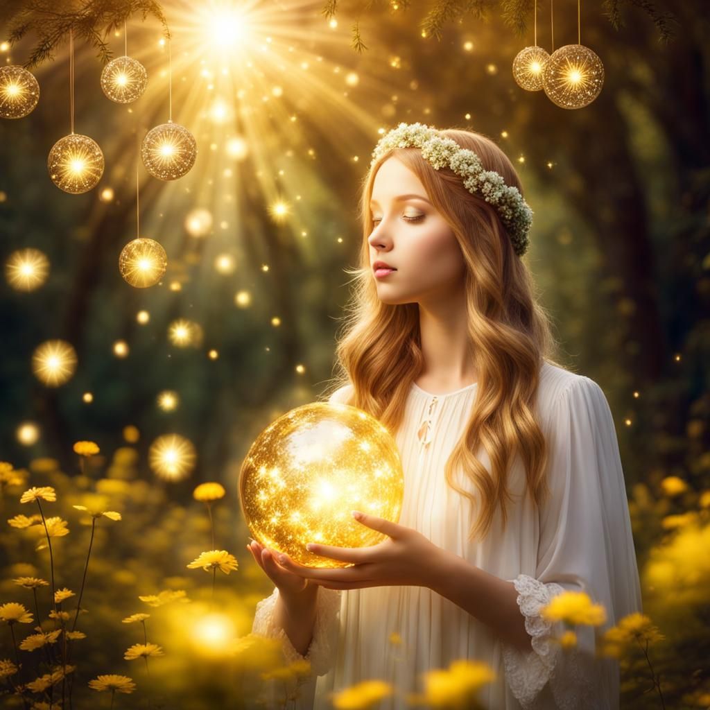 Magical Forest Scene with Glowing Orbs