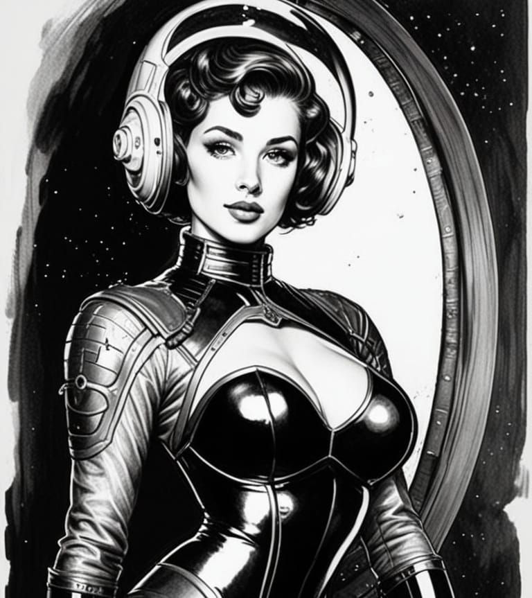 Retro Sci-Fi Pinup Woman in Space Suit