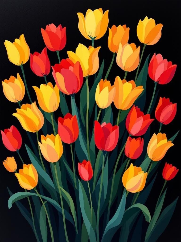 Bold Tulips Bloom in Fauvist Floral Art