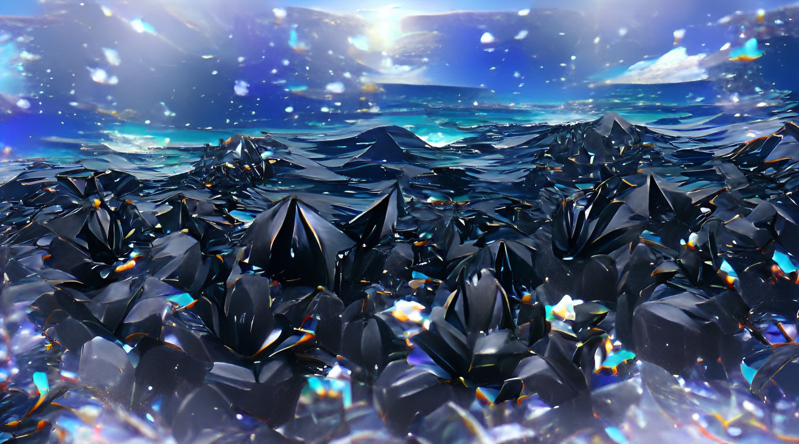 Monochrome Black Crystal Ocean Still Life