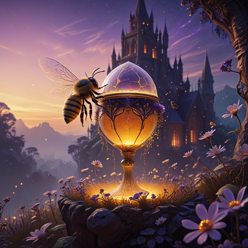 Regal Bee Queen in Whimsical Honeycomb Kingdom