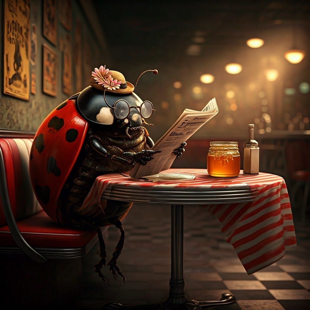 Ladybug at Diner in 1950s Style