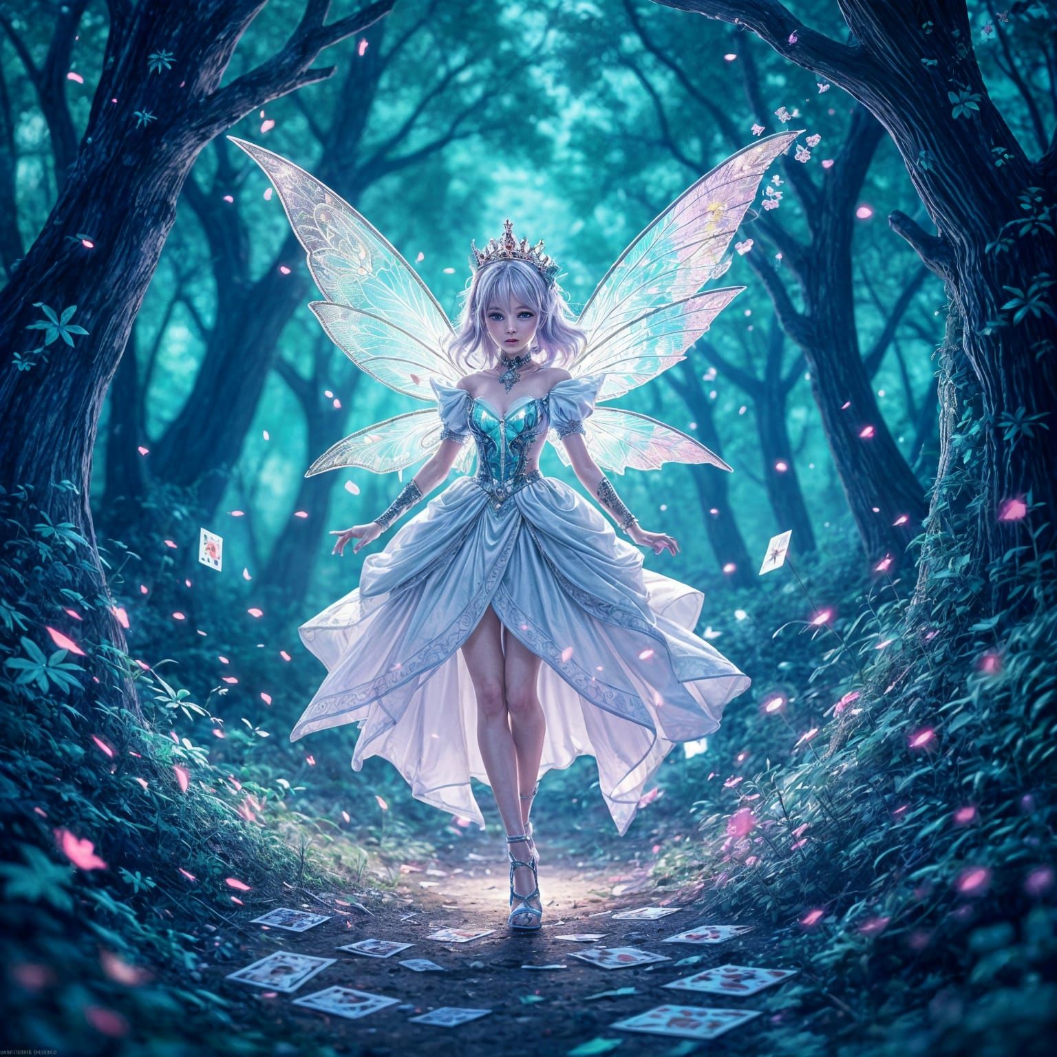 Queen of Hearts Fairy in Bioluminescent Forest