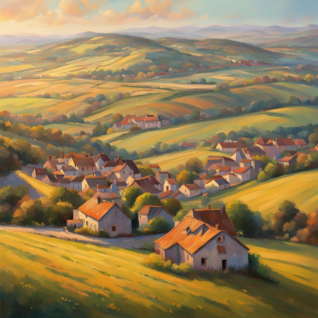 Impressionist Aerial View of Longwy at Golden Hour