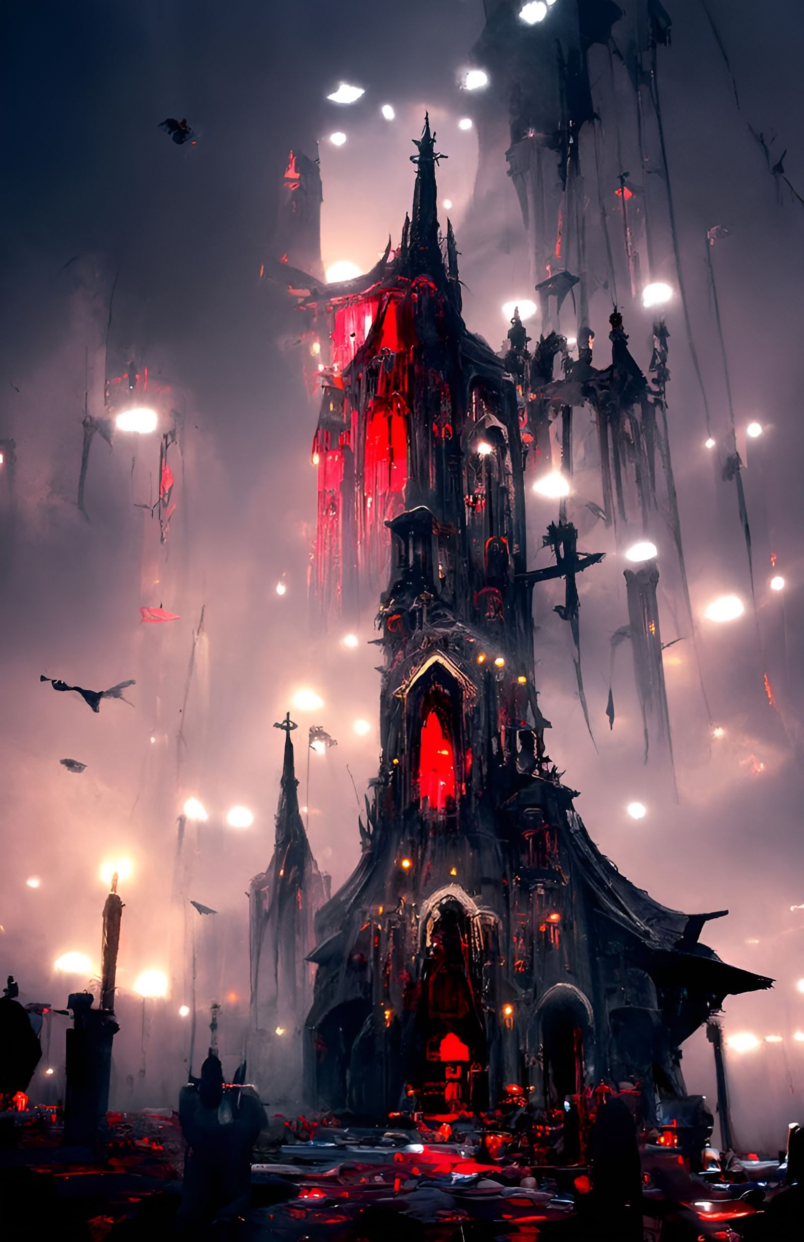 Sinister Cathedral at Night: A Dark Fantasy Painting