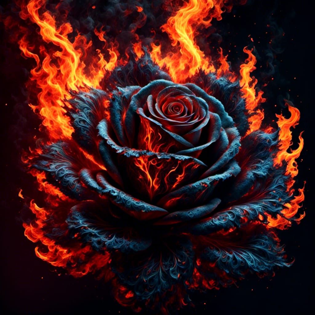 Burning Bouquet: Fiery Roses in Abstract Flames