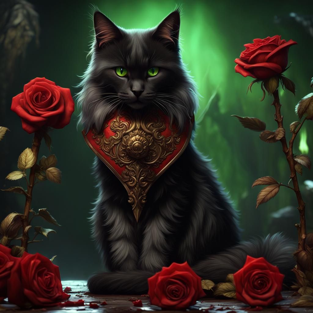 Boy with Maine Coons, Roses, and Dagger