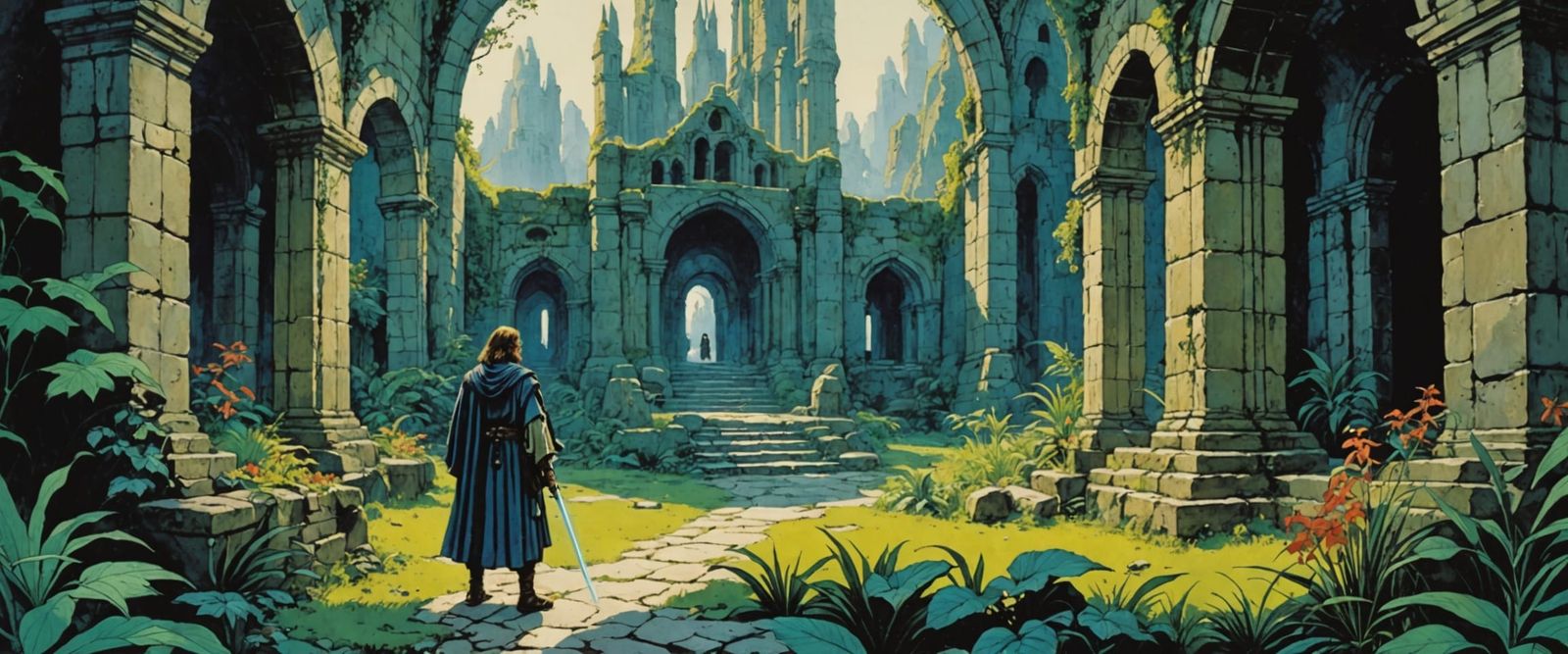 Jedi Knight in Ancient Temple Ruins