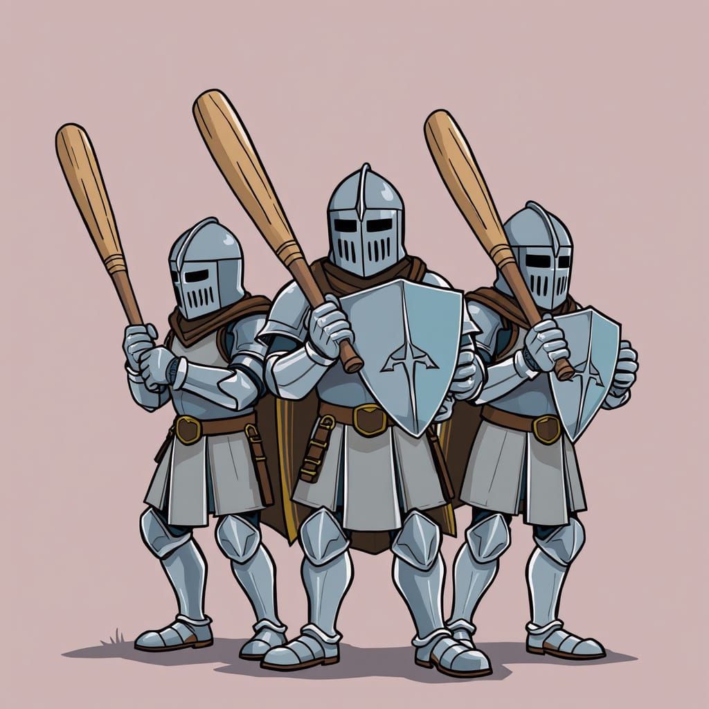 Cartoon Knights Ready for Baseball