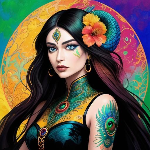 Dragon Peacock Woman in Abstract Expressionism