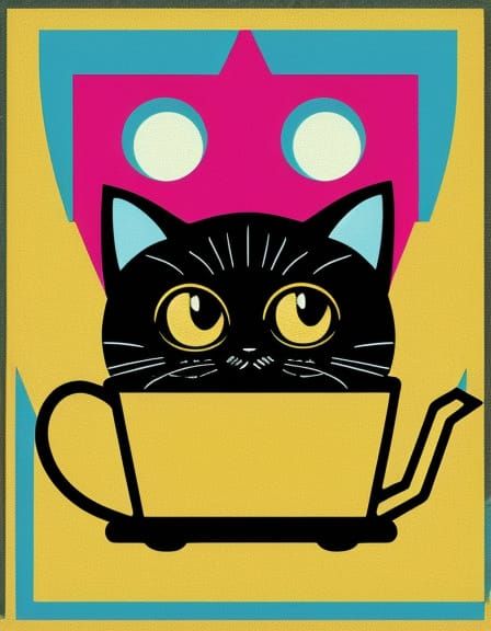 Cute Cat Teapot Pop Art Screen Print