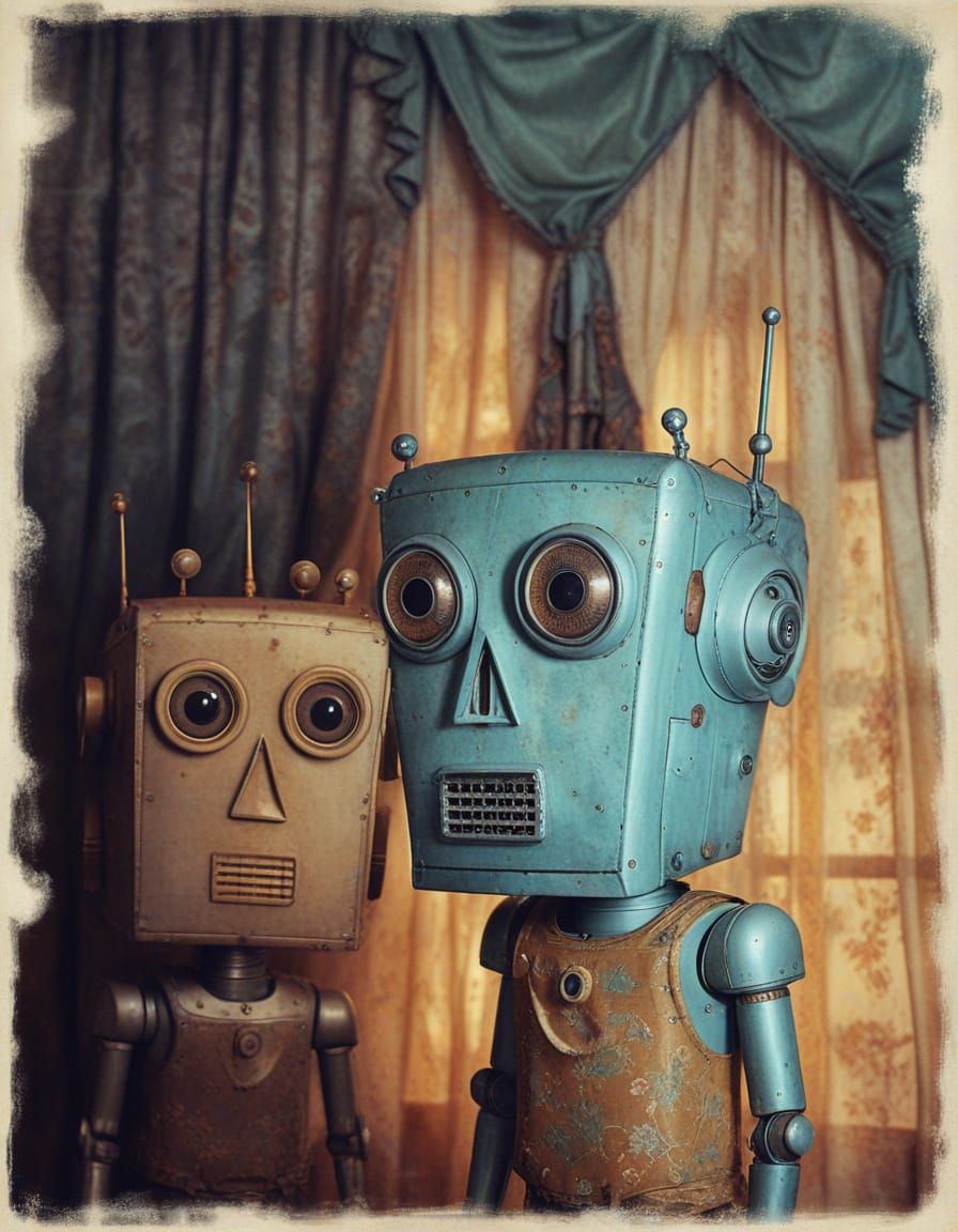 Retro ID Photo of Childlike Robots