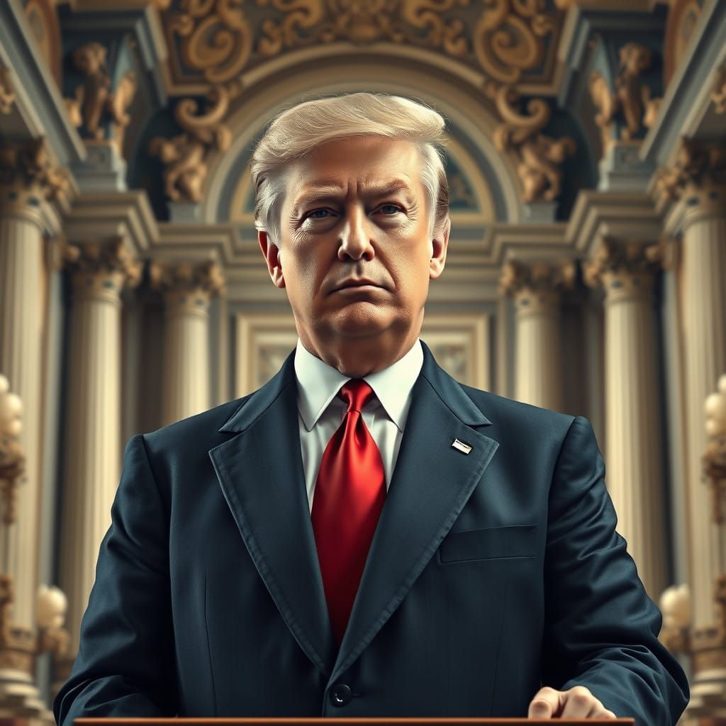 Hyperrealistic Portrait of Mussolini Trump