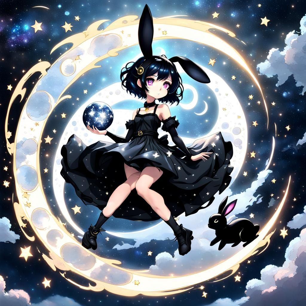 Anime Girl on the Moon in Detailed Fantasy Art