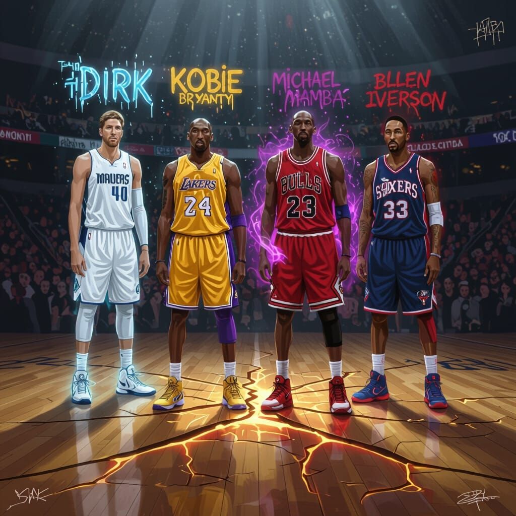 Basketball Legends in Smoky Arena Digital Painting