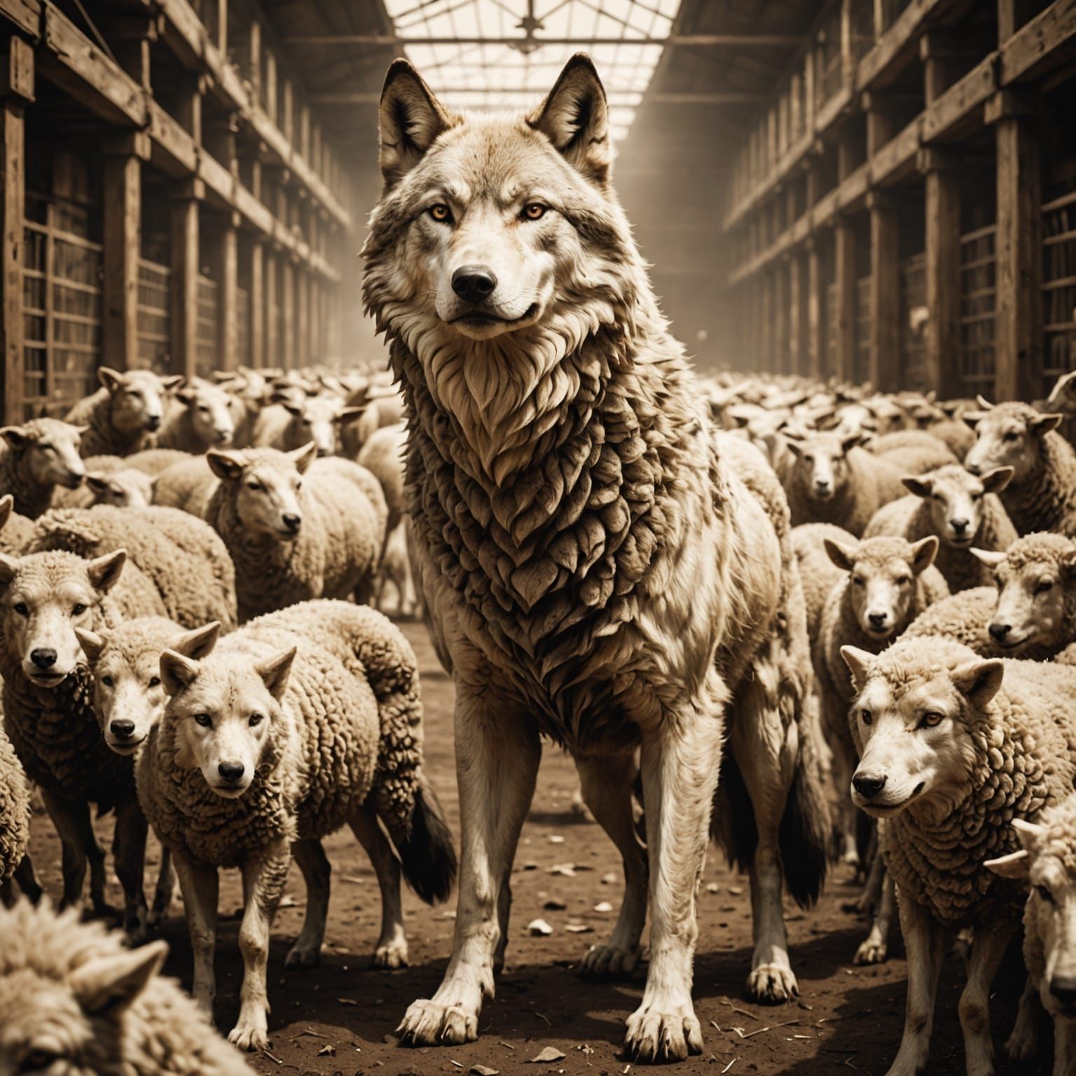 Wolf in Sheep's Clothing Vintage Sepia Photo
