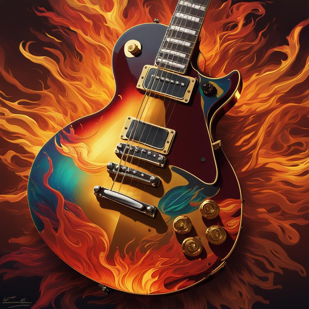 Gibson Les Paul in Fiery Art Nouveau Style