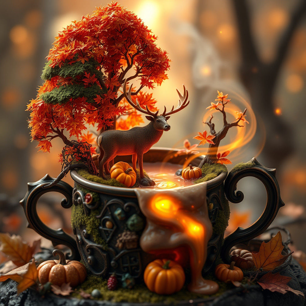 Autumn Forest Inside Mug with Elk and Cocoa River