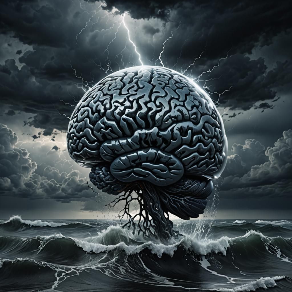 Glass A with Brain and Eye in Dark Fantasy Style