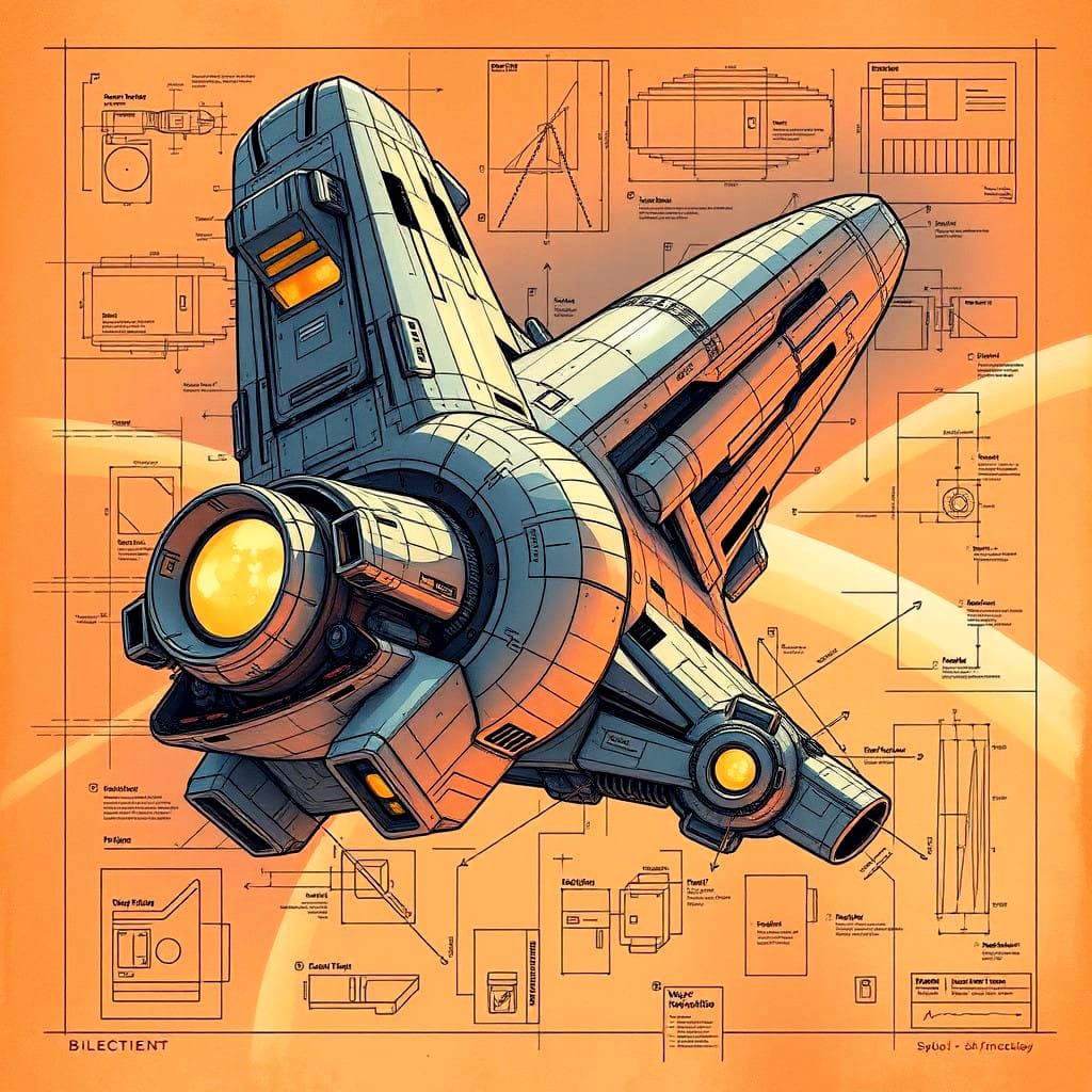 Surreal Blueprint of Futuristic Spacecraft with Golden Ratio...