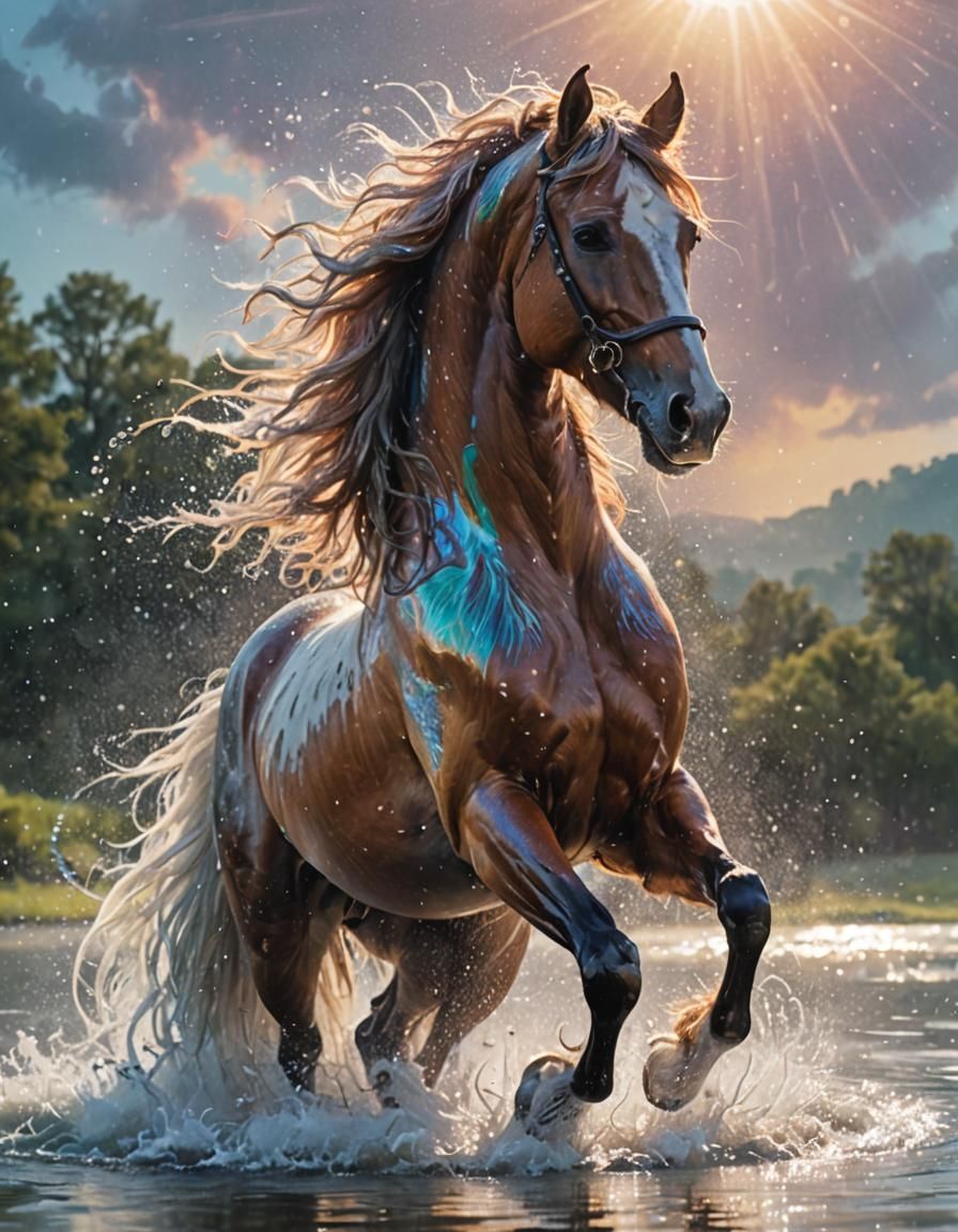 Majestic Horse Emerges from Misty Waters