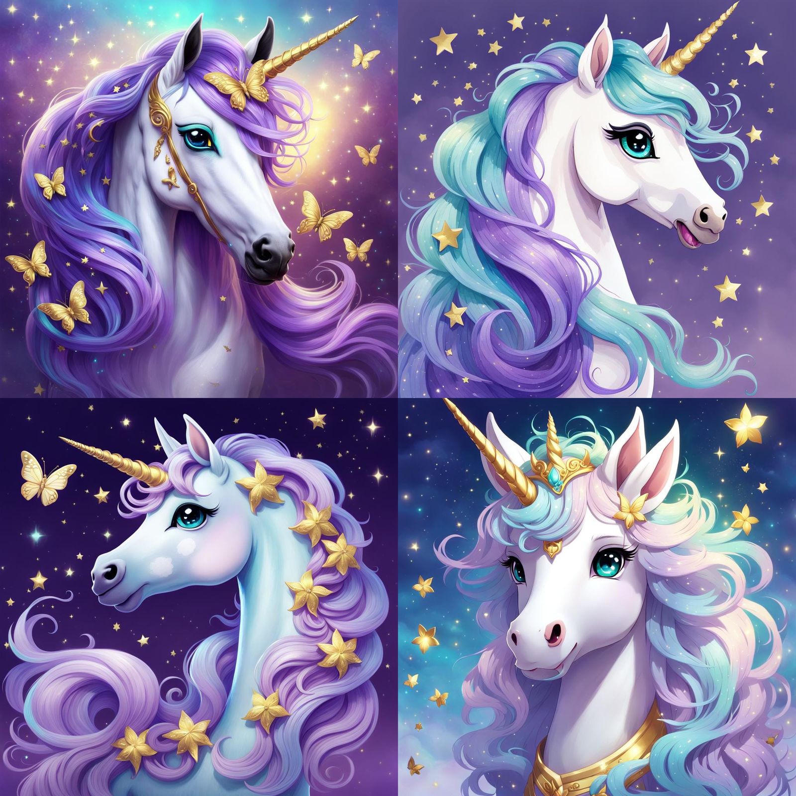 Chibi Unicorn with Purple Mane and Gold Stars