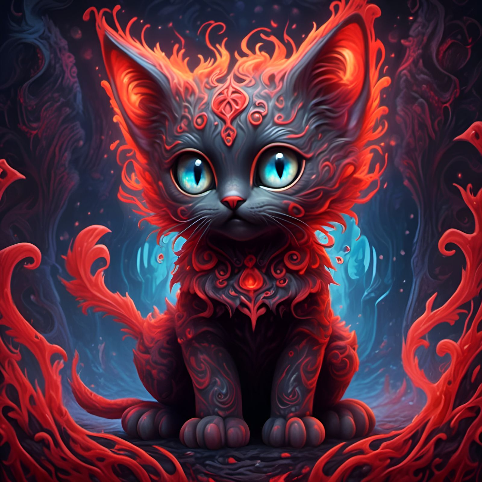 Ominous Kitten in Dark Fantasy Style