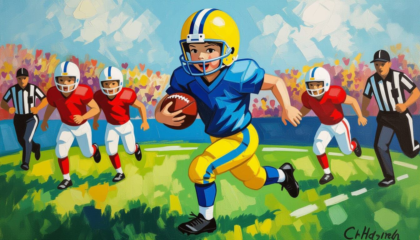 Boy's Football Game in Expressionist Impasto Style