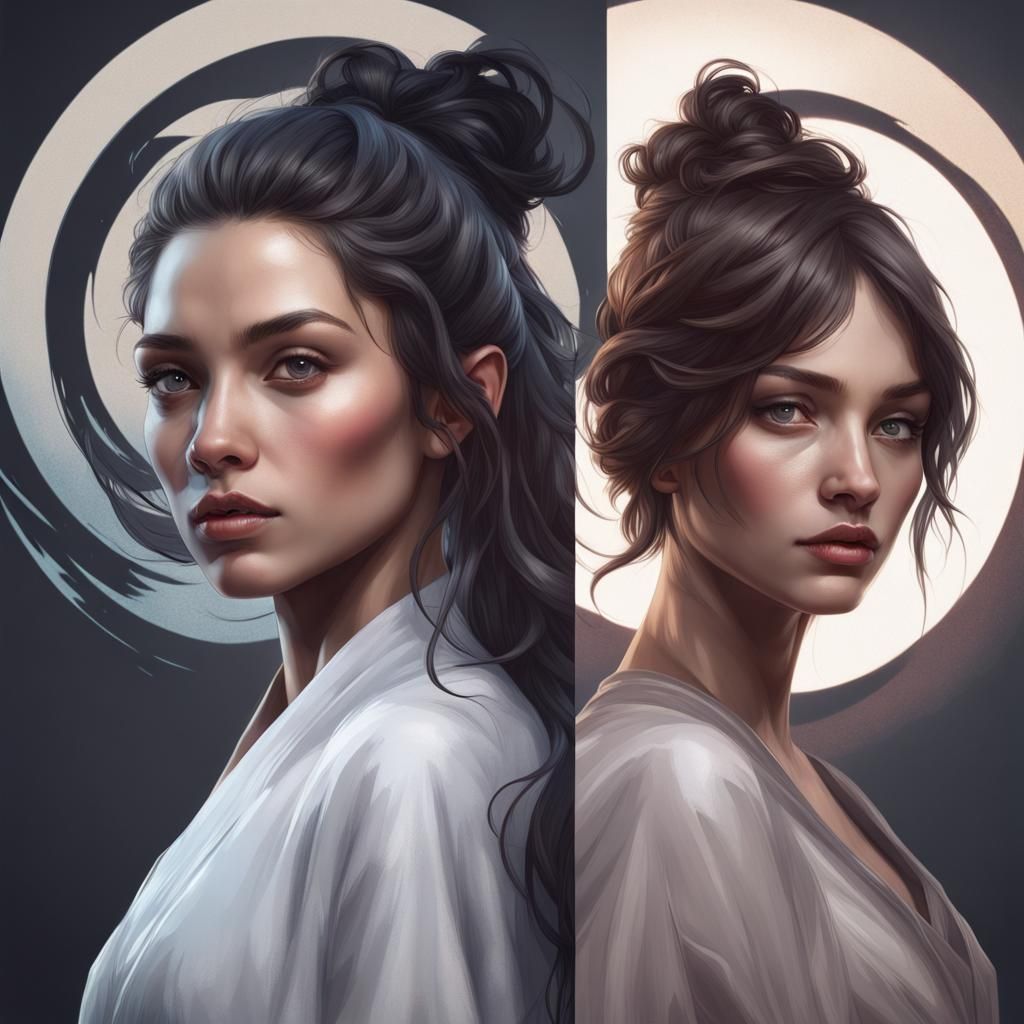 Yin and Yang Portrait in Art Nouveau Style