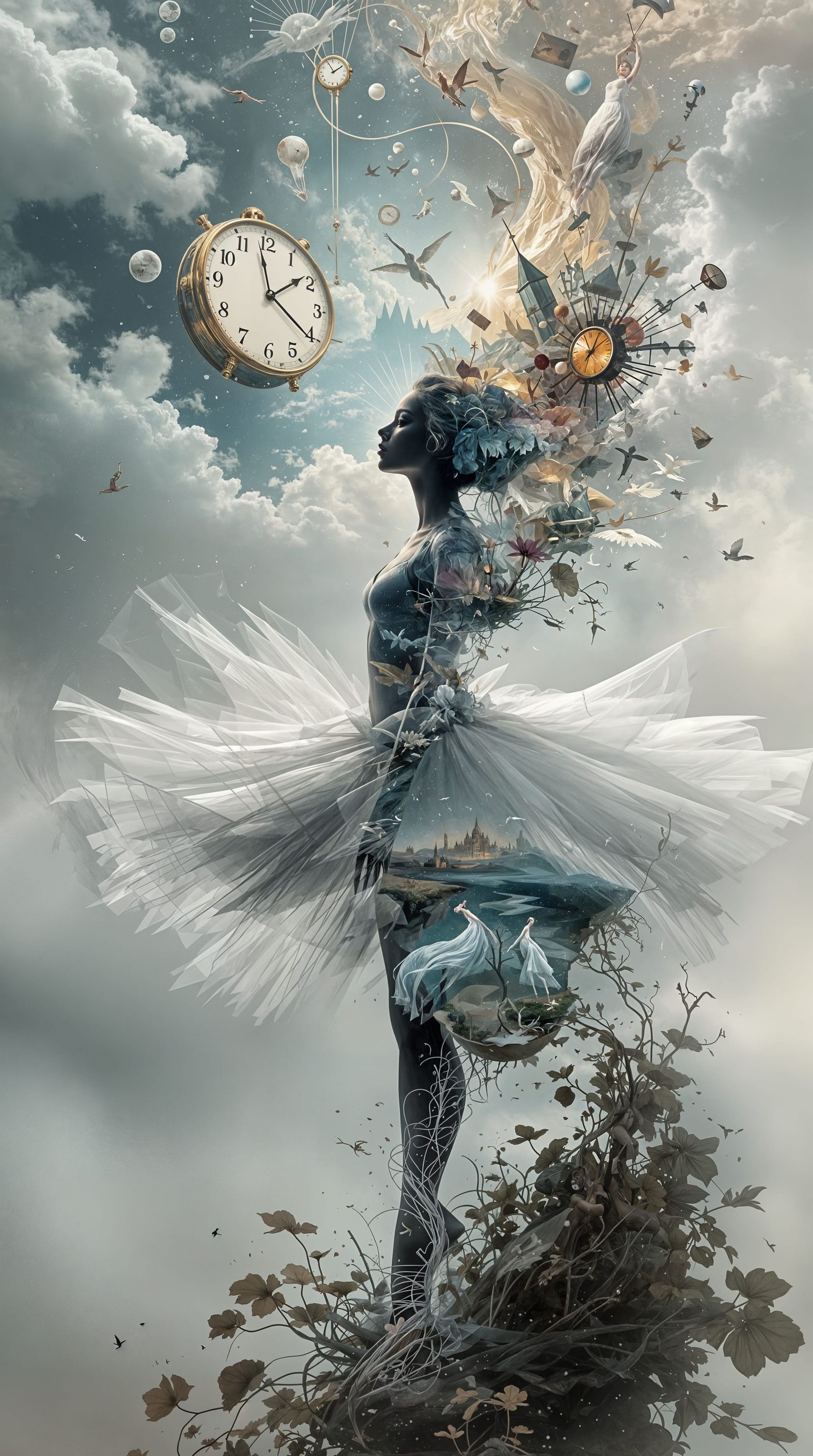 Surrealist Ballerina in a Dreamlike Scene