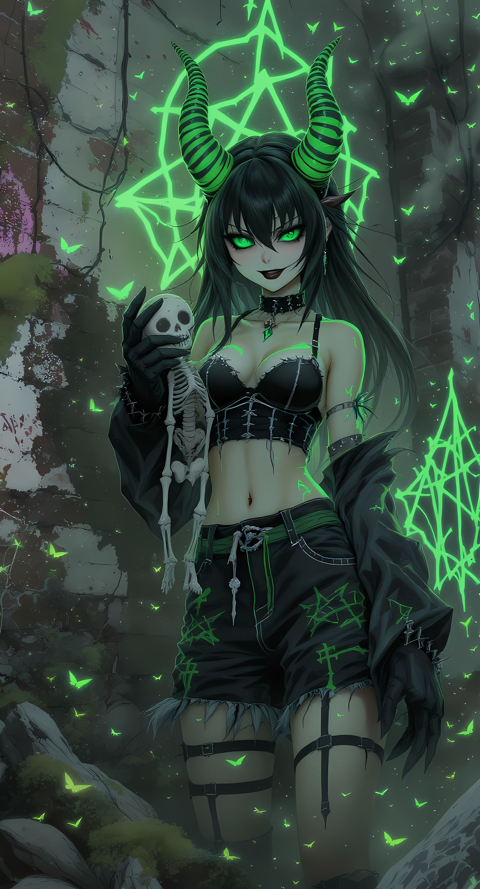Anime-Style Gothic Punk Girl in Urban Wasteland