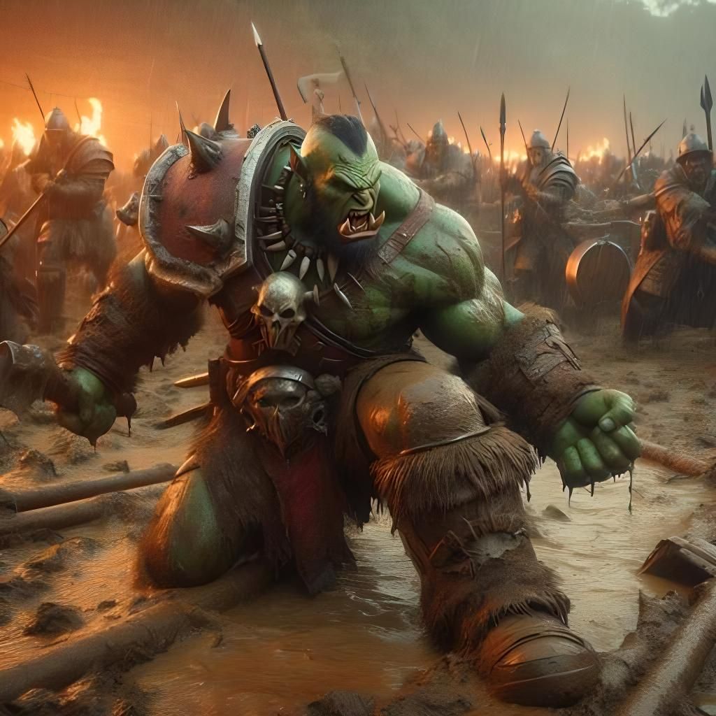 Orc Grunt and Human Soldier Battle Scene