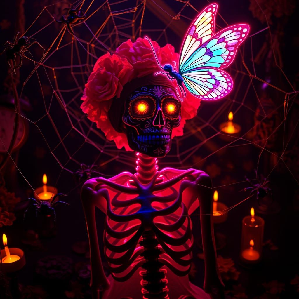 Day of the Dead Catrina in Surreal Halloween Scene