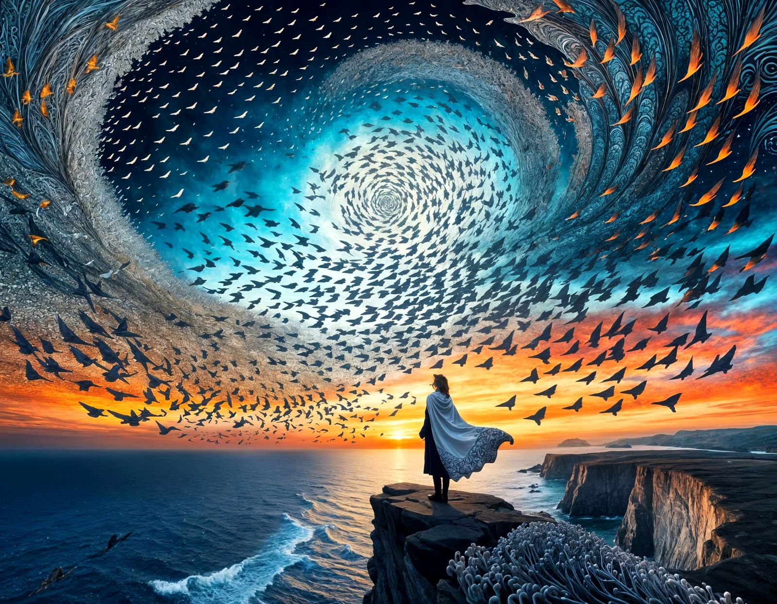 Mesmerizing Murmuration in Conceptual Zentangle Art