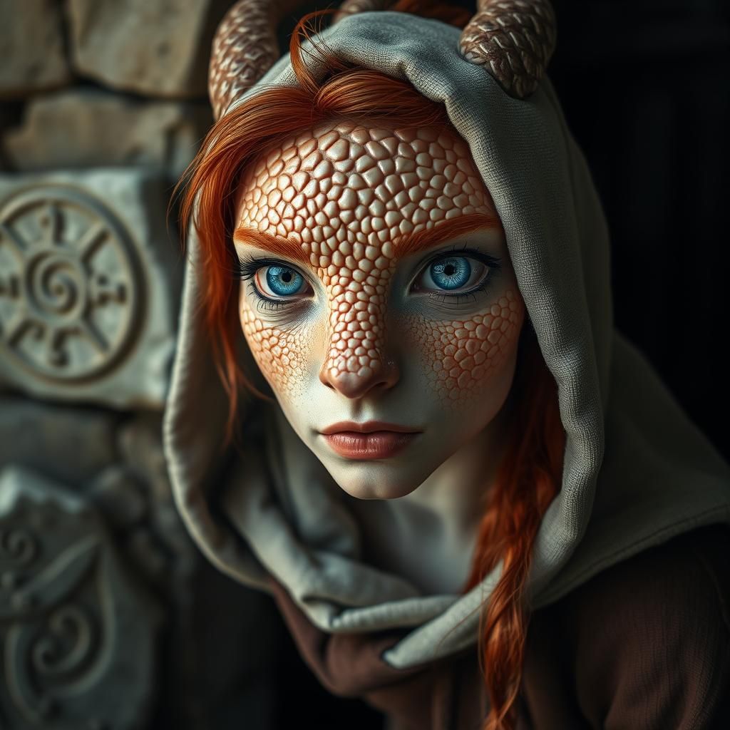 Intricate Dragon Girl Portrait in Ancient Temple