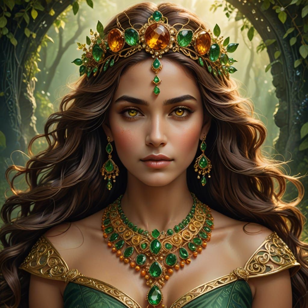 Gaia, Goddess of Earth Portrait with Golden Details