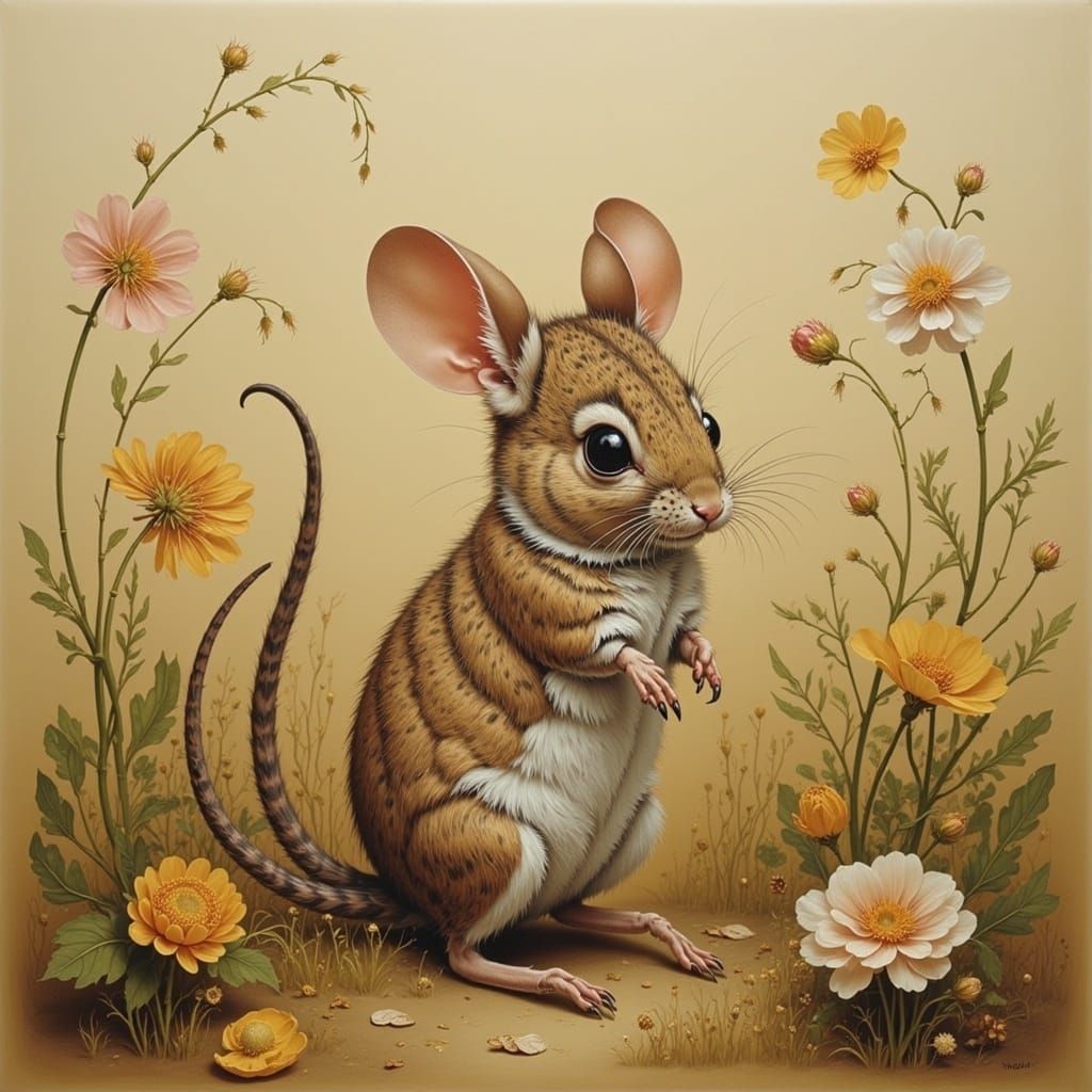 Chinchilla in Spring Field, Whimsical Realism