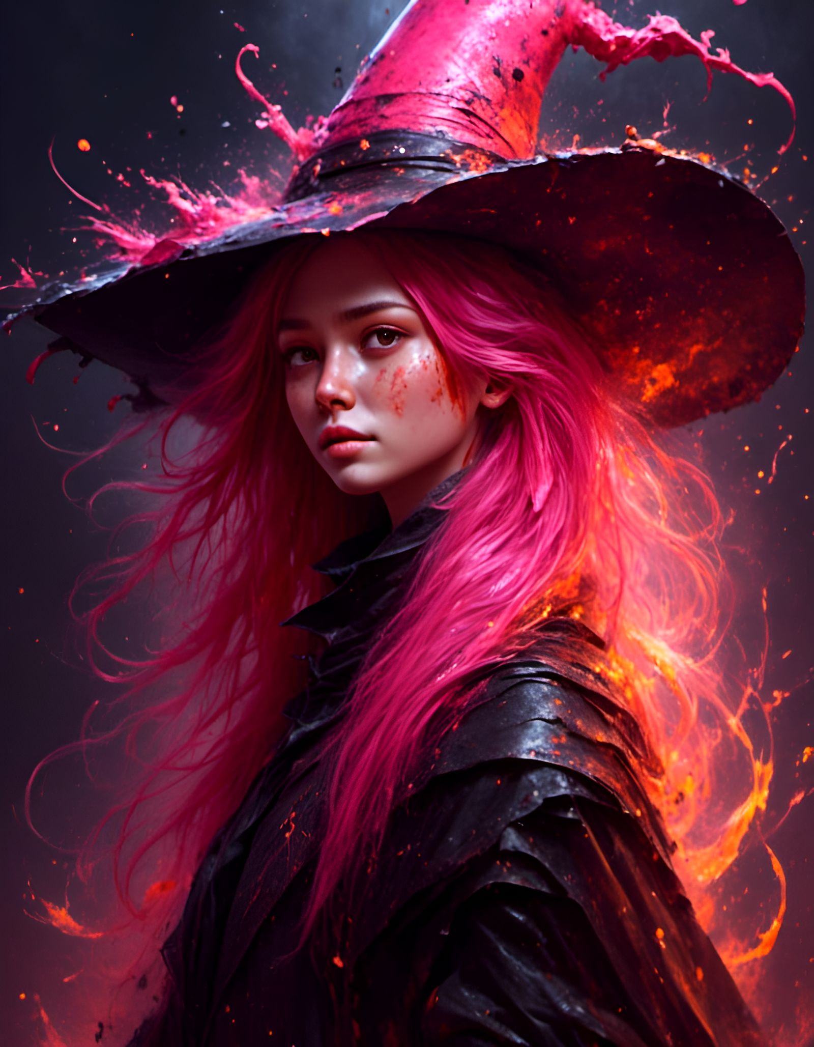 Fiery Witch Portrait with Magic Elements