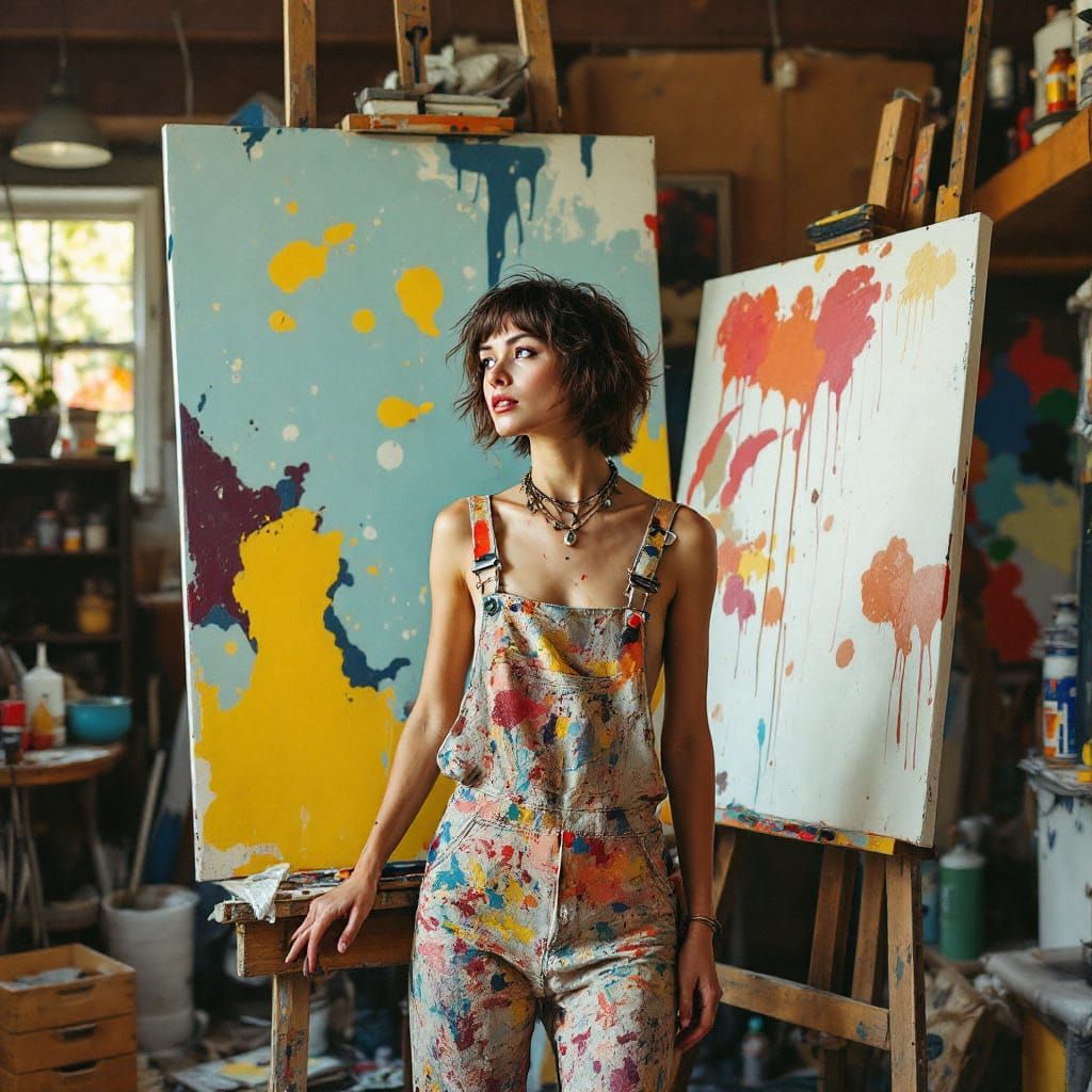 Woman Painting in 1970s Studio, Fluid Figure Work
