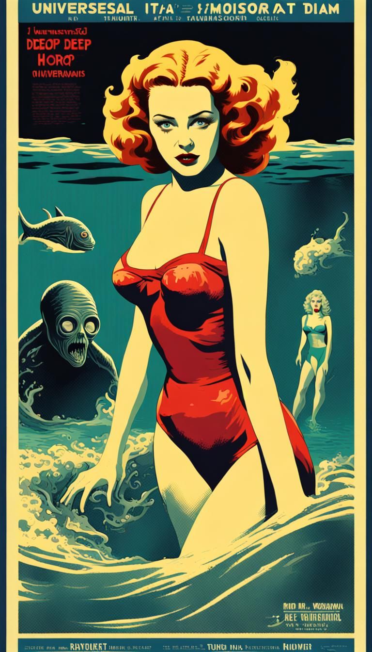 Vintage Horror Film Poster: Underwater Woman