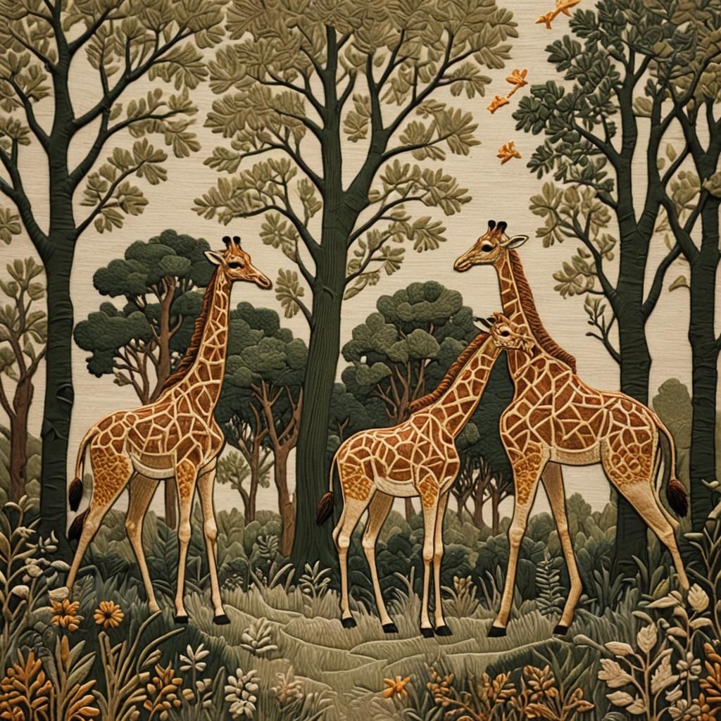 Giraffes in a Medieval Forest