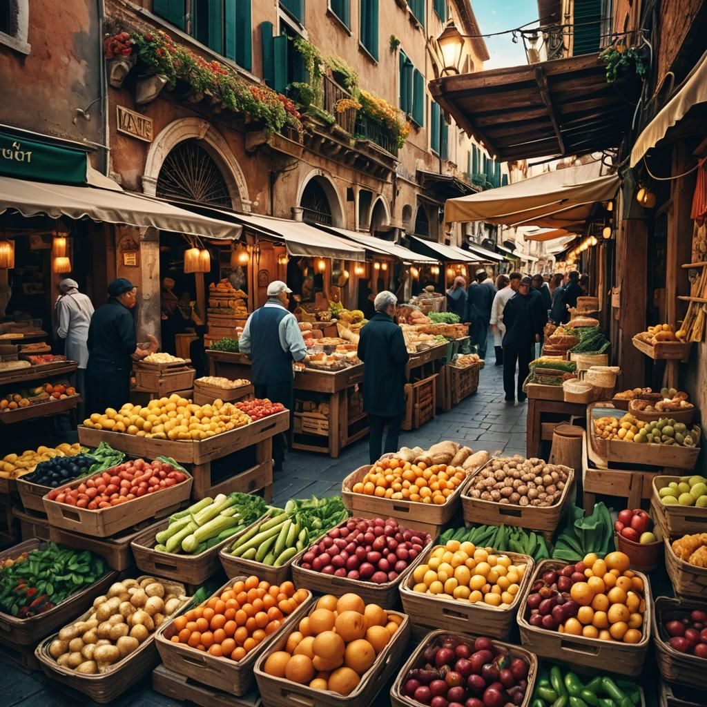 Colorful Italian Market Scene in Venice