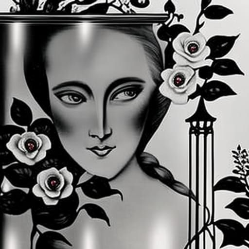 Snow White's Floral Chapel: A Charcoal Drawing