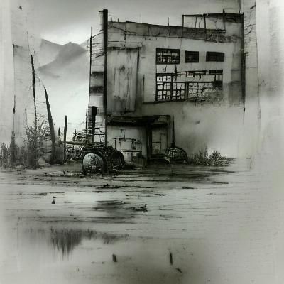 Post-Apocalyptic Derelict Factory in Black and White