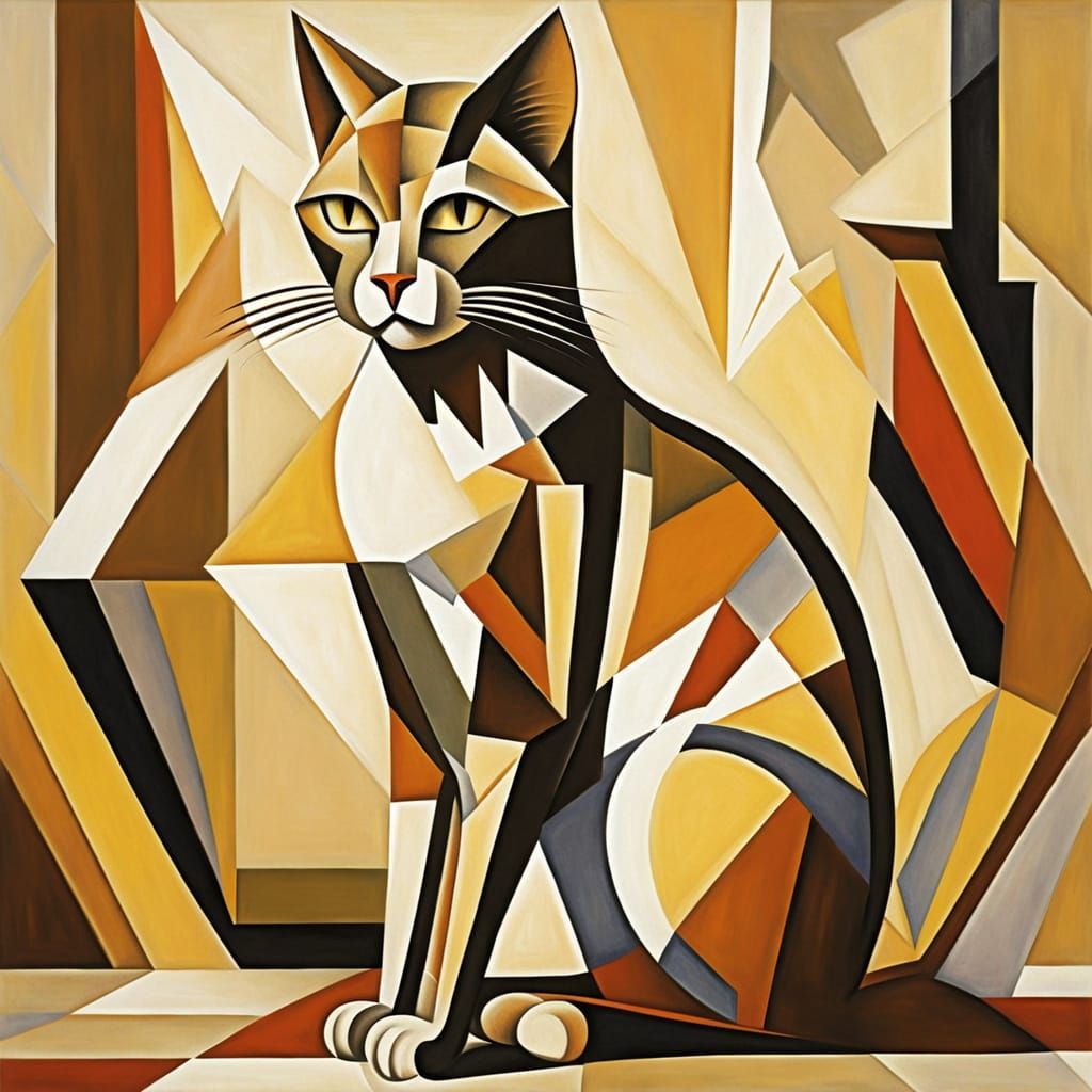 Cubist Cat Portrait in Warm Hues